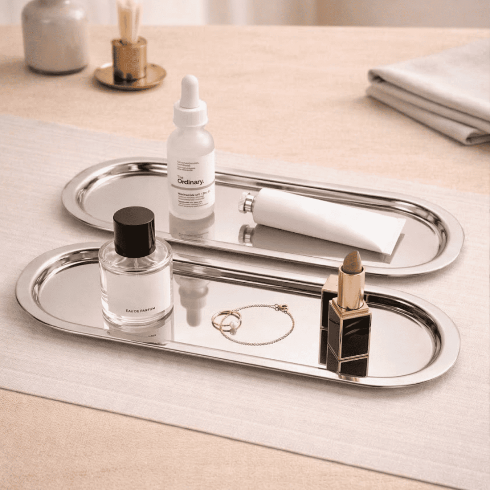 Sarkap Home 35x16 cm 2'li Oval Sunumluk Tepsi Silver