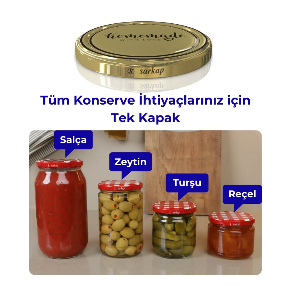 Hijyenik Paketli 10 Adet Kavanoz Kapağı Homemade Modeller 82 mm