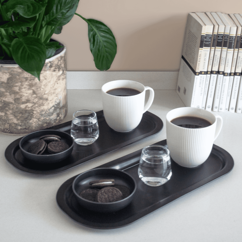 Sarkap Home 35x16 cm 2'li Oval Sunumluk Tepsi MatSiyah