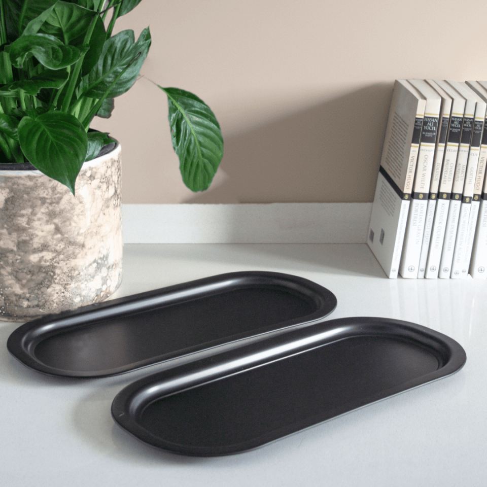 Sarkap Home 35x16 cm 2'li Oval Sunumluk Tepsi MatSiyah