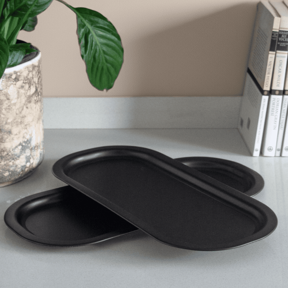 Sarkap Home 35x16 cm 2'li Oval Sunumluk Tepsi MatSiyah
