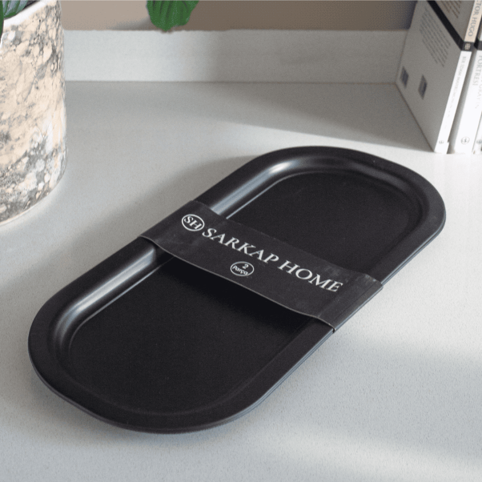 Sarkap Home 35x16 cm 2'li Oval Sunumluk Tepsi MatSiyah