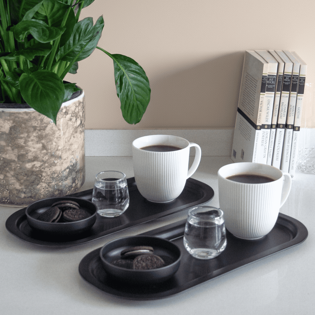 Sarkap Home 35x16 cm 2'li Oval Sunumluk Tepsi MatSiyah