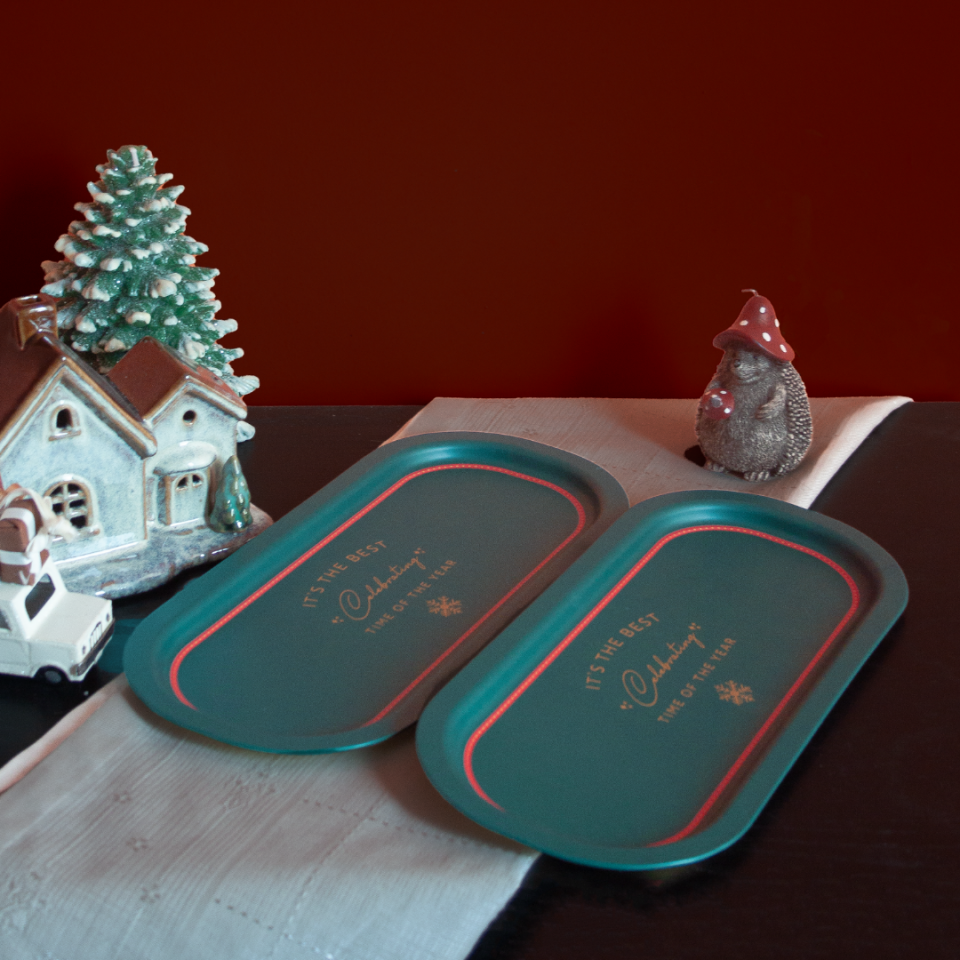 Sarkap Home 2'li Oval Sunumluk Tepsi YeşilWsihes