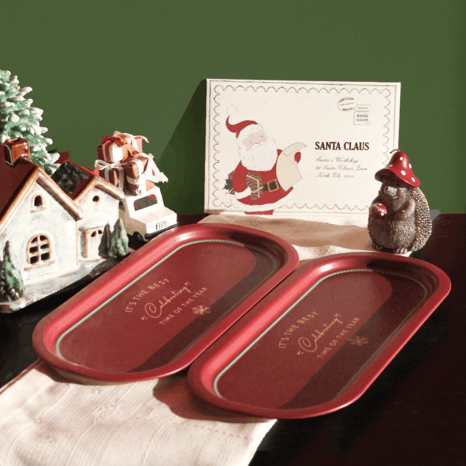 Sarkap Home 35x16 cm 2'li Oval Sunumluk Tepsi BordoWishes