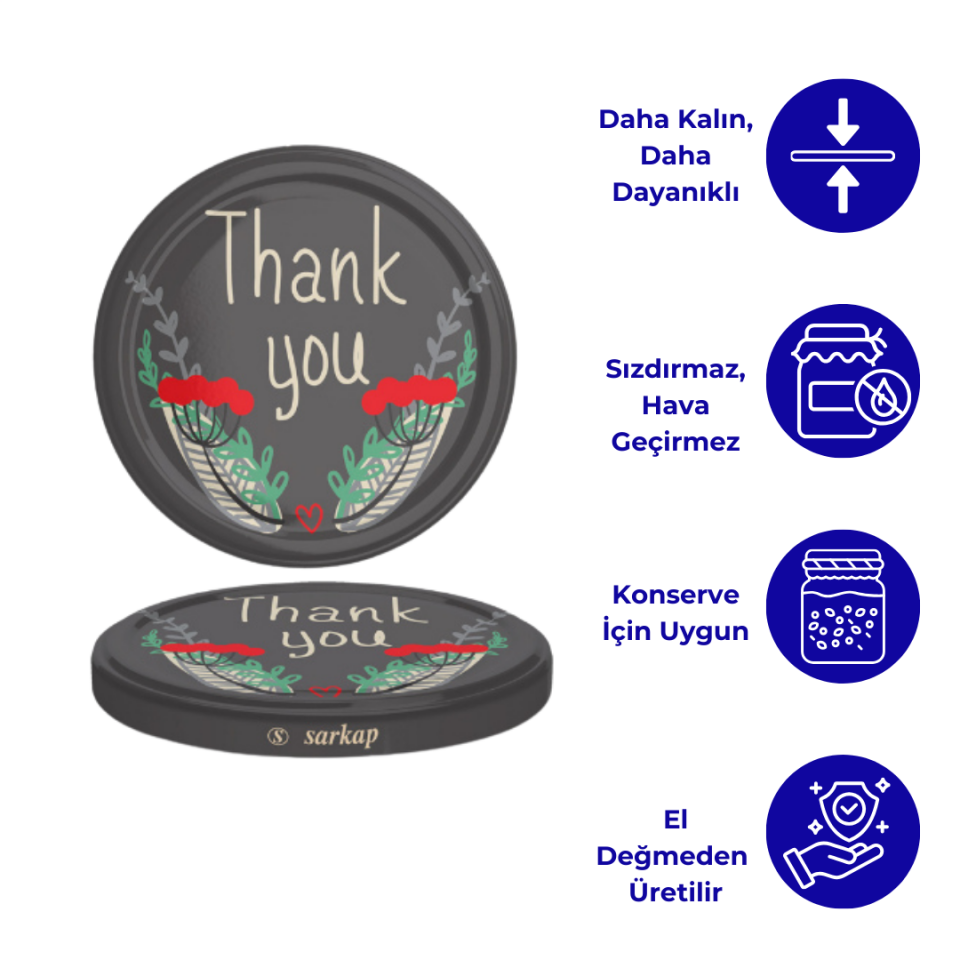 Hijyenik Paketli 10 Adet Kavanoz Kapağı Homemade Modeller 82 mm ThankYou