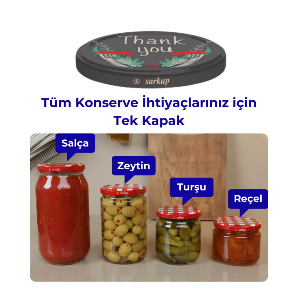 Hijyenik Paketli 10 Adet Kavanoz Kapağı Homemade Modeller 82 mm ThankYou