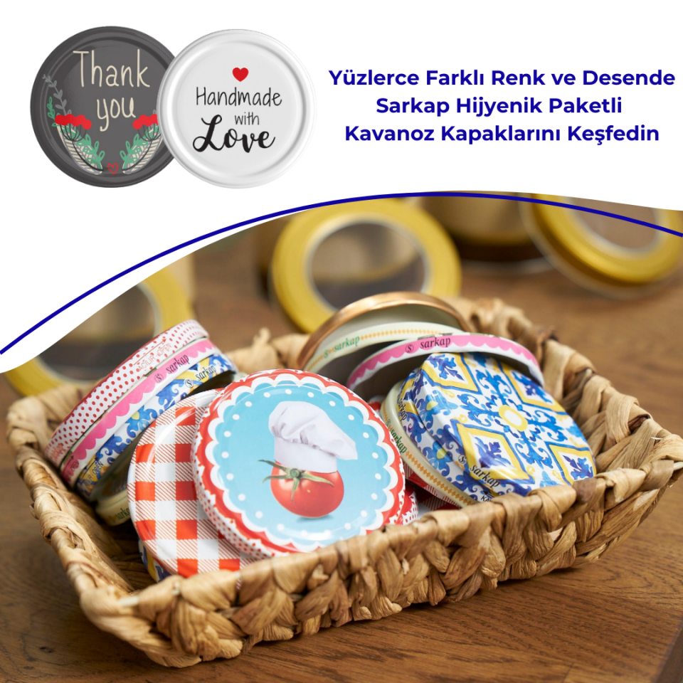 Hijyenik Paketli 10 Adet Kavanoz Kapağı Homemade Modeller 82 mm ThankYou