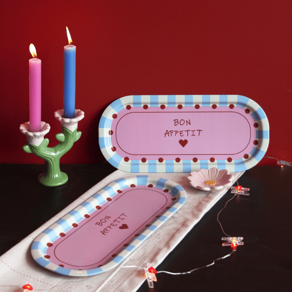 Sarkap Home 35x16 cm 2'li Oval Sunumluk Tepsi BonApetitMaviPembe