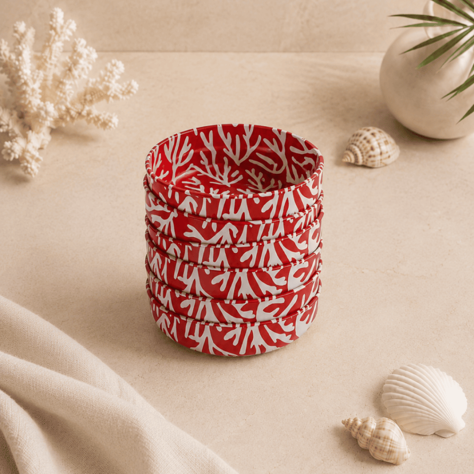 Sarkap Home 6'lı Dondurmalık ve Çerezlik Seti 10 cm Çap, 3.2 cm Yükseklik MercanKırmızı