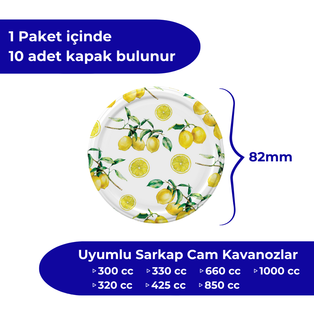 Hijyenik Paketli 10 Adet Kavanoz Kapağı Meyve Desenler 82 mm