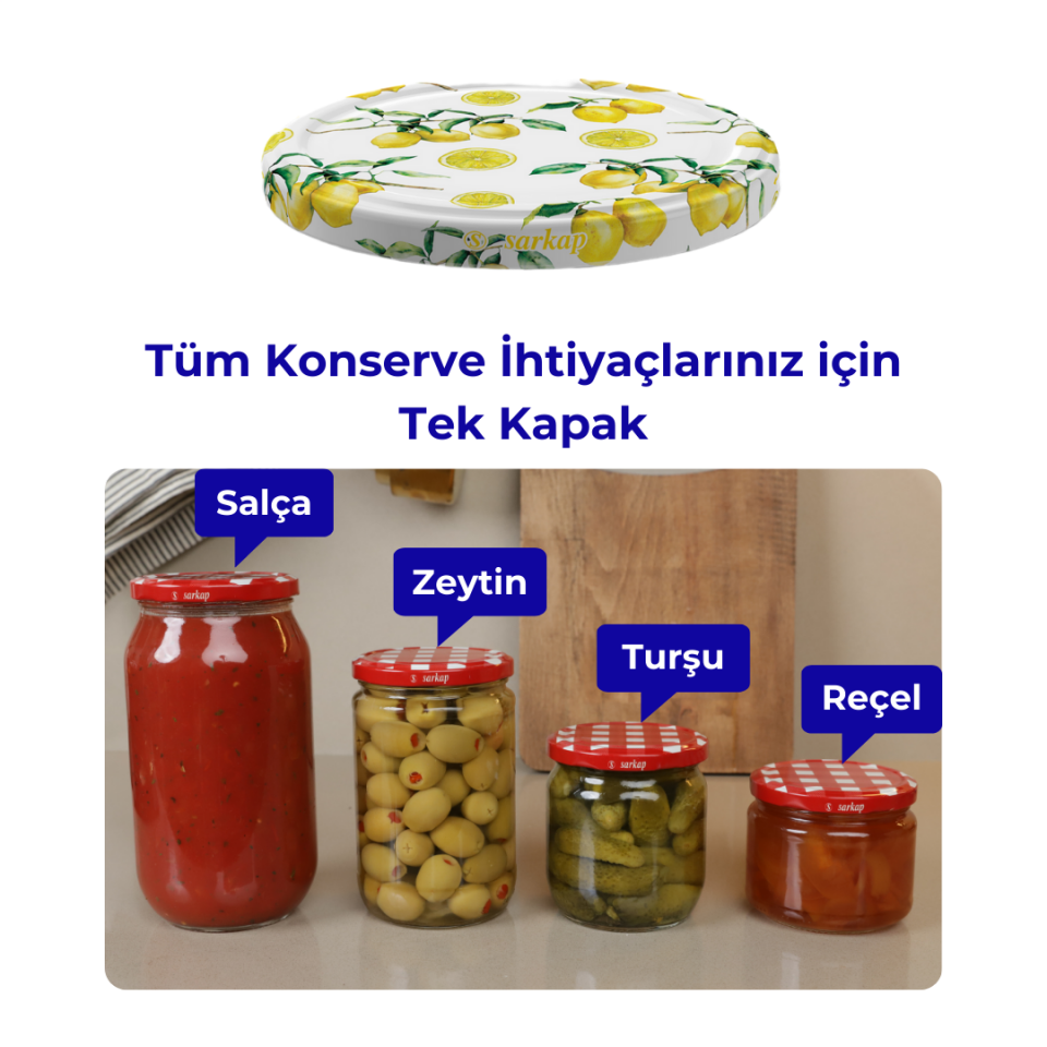 Hijyenik Paketli 10 Adet Kavanoz Kapağı Meyve Desenler 82 mm