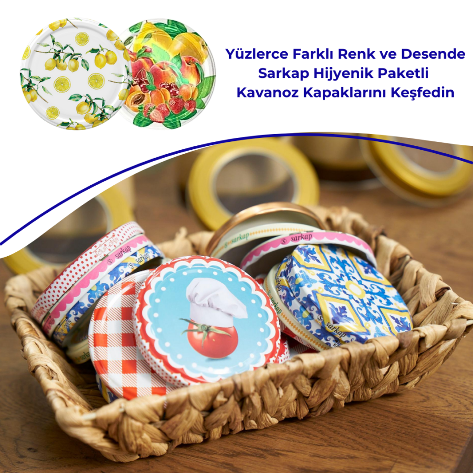 Hijyenik Paketli 10 Adet Kavanoz Kapağı Meyve Desenler 82 mm