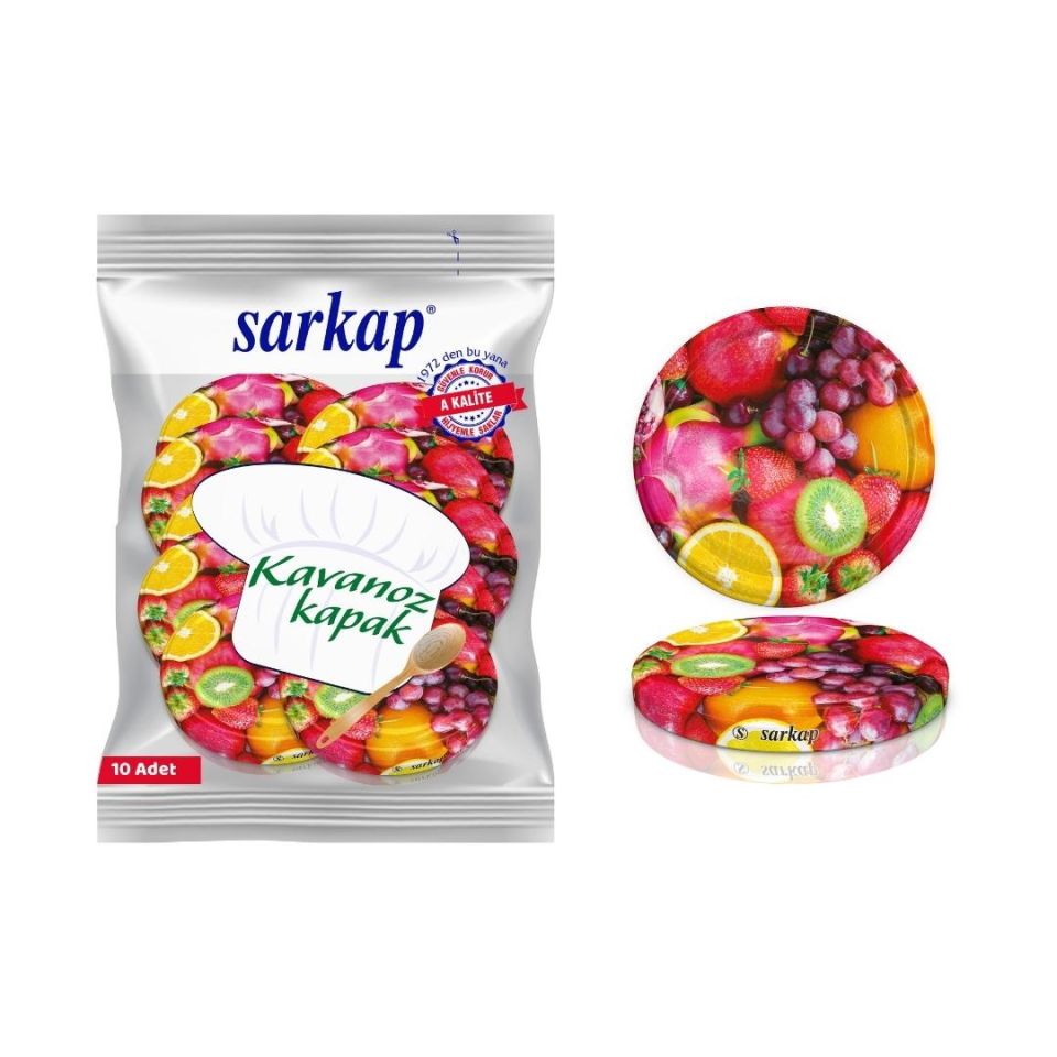 Hijyenik Paketli 10 Adet Kavanoz Kapağı Meyve Desenler 82 mm