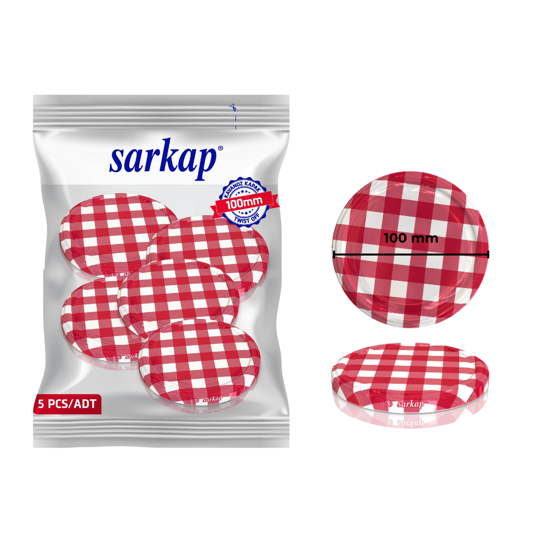 Hijyenik Paketli 5 Adet Kavanoz Kapağı - 100mm Kırmızı
