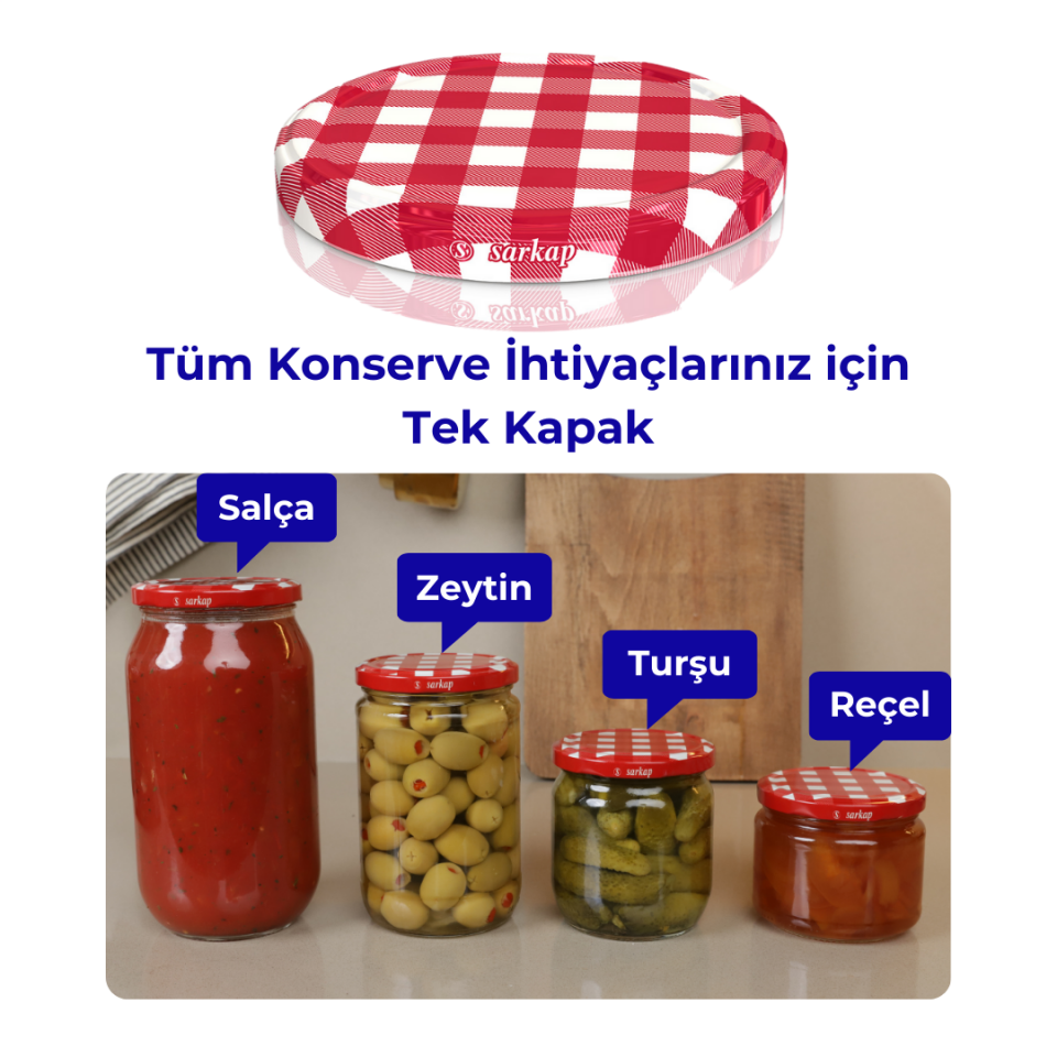 Hijyenik Paketli 5 Adet Kavanoz Kapağı - 100mm Kırmızı