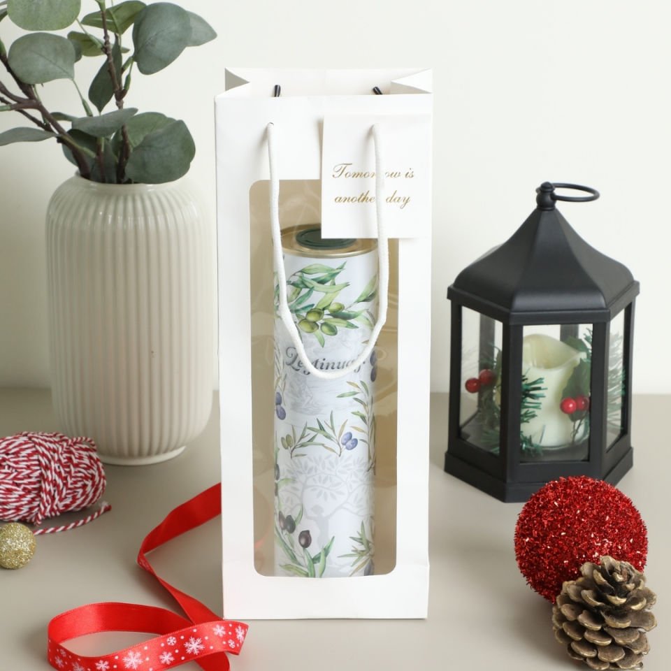 3'lü Burgu Saplı Pencereli Hediyelik Karton Çanta - 35x24 cm