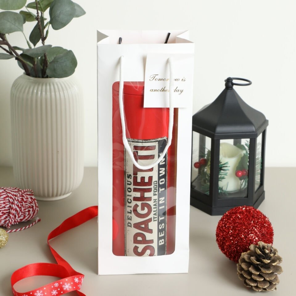 3'lü Burgu Saplı Pencereli Hediyelik Karton Çanta - 35x24 cm