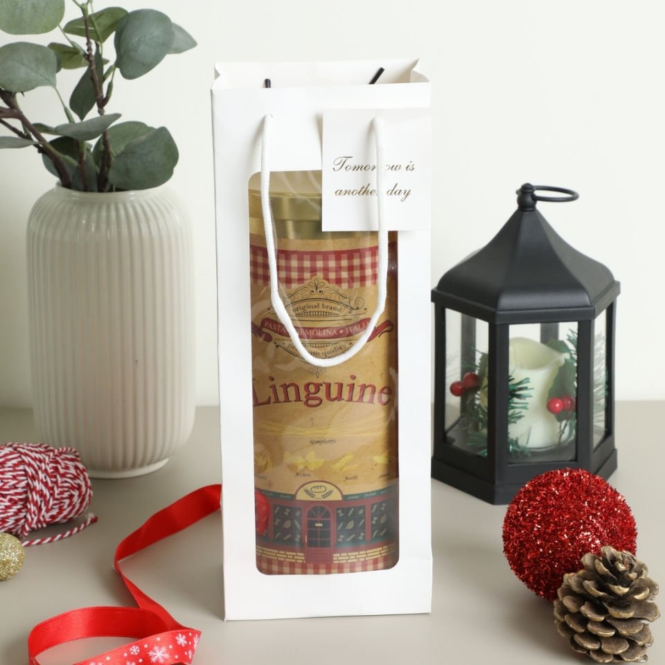 3'lü Burgu Saplı Pencereli Hediyelik Karton Çanta - 35x24 cm