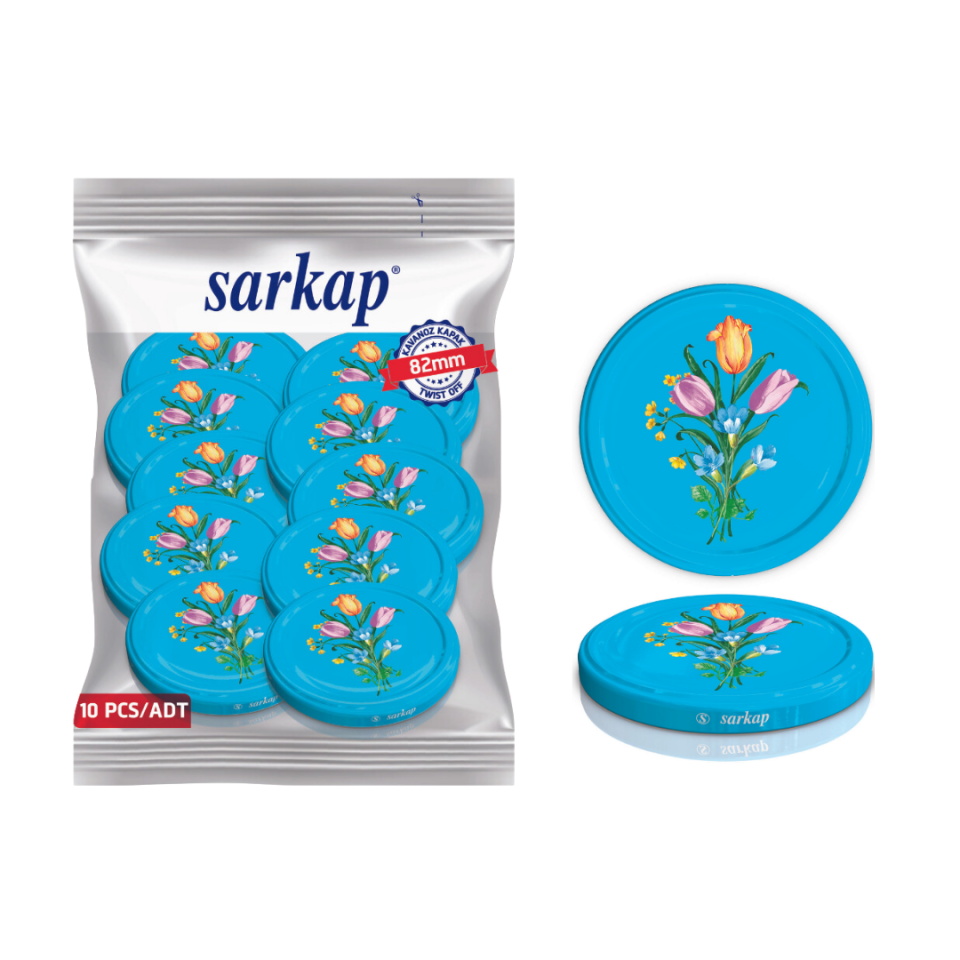 Hijyenik Paketli 10 Adet Kavanoz Kapağı Çiçek Desenler 82 mm