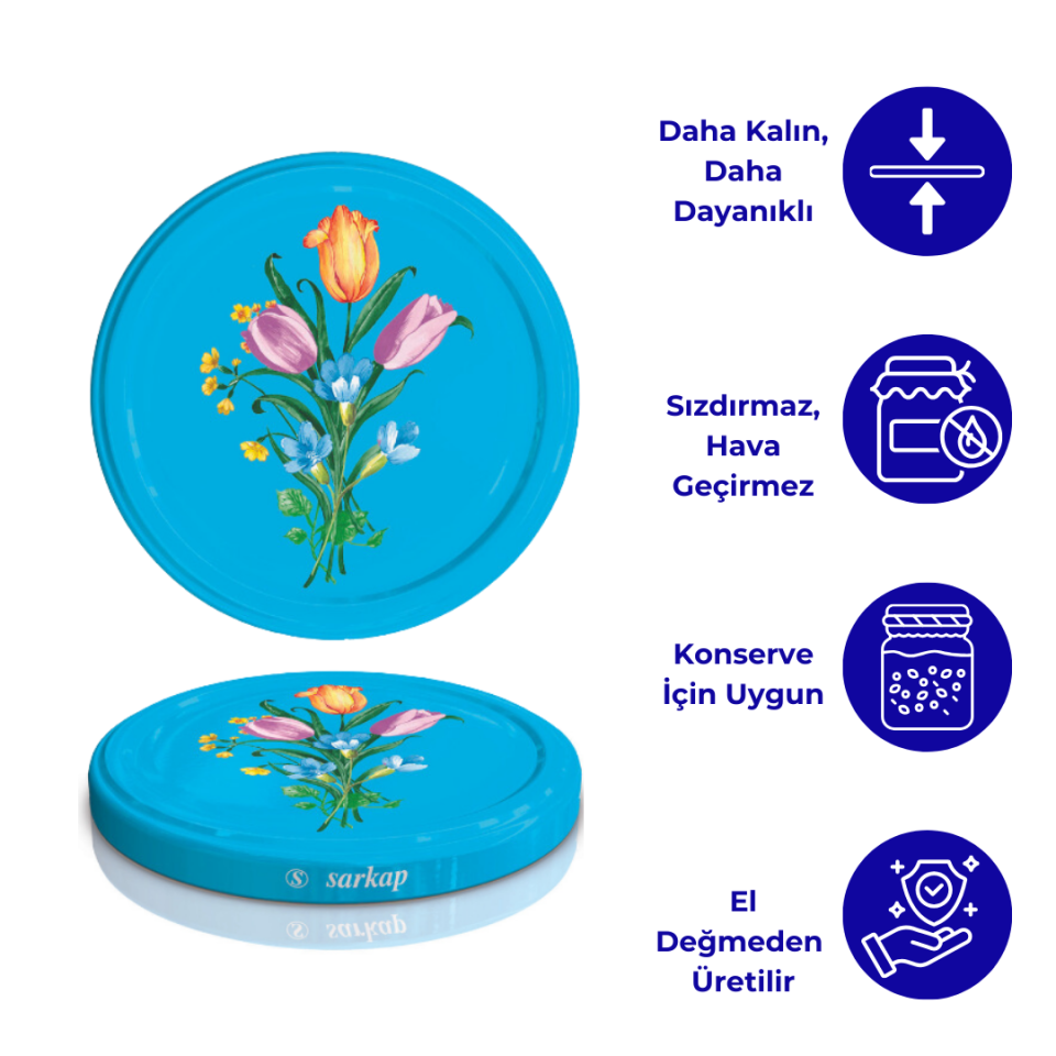 Hijyenik Paketli 10 Adet Kavanoz Kapağı Çiçek Desenler 82 mm