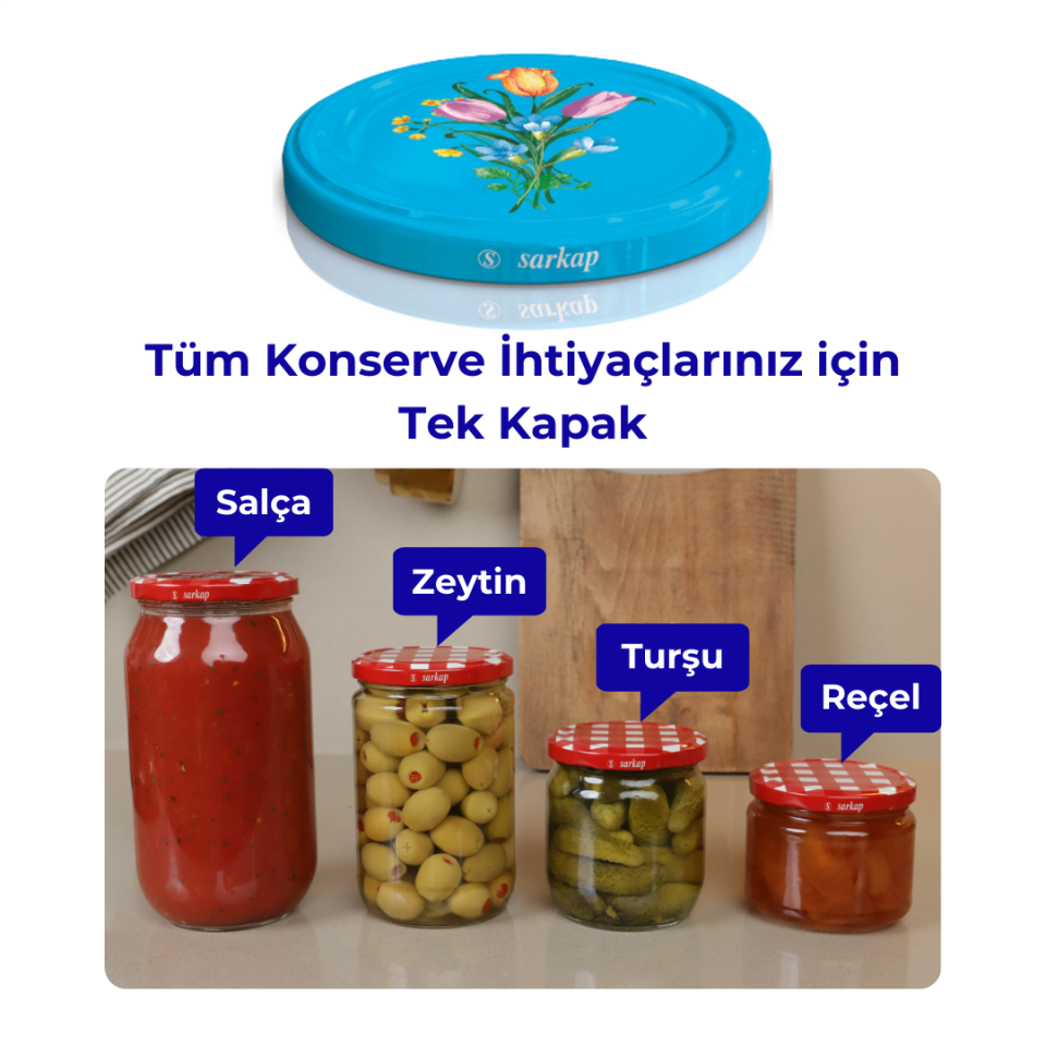 Hijyenik Paketli 10 Adet Kavanoz Kapağı Çiçek Desenler 82 mm