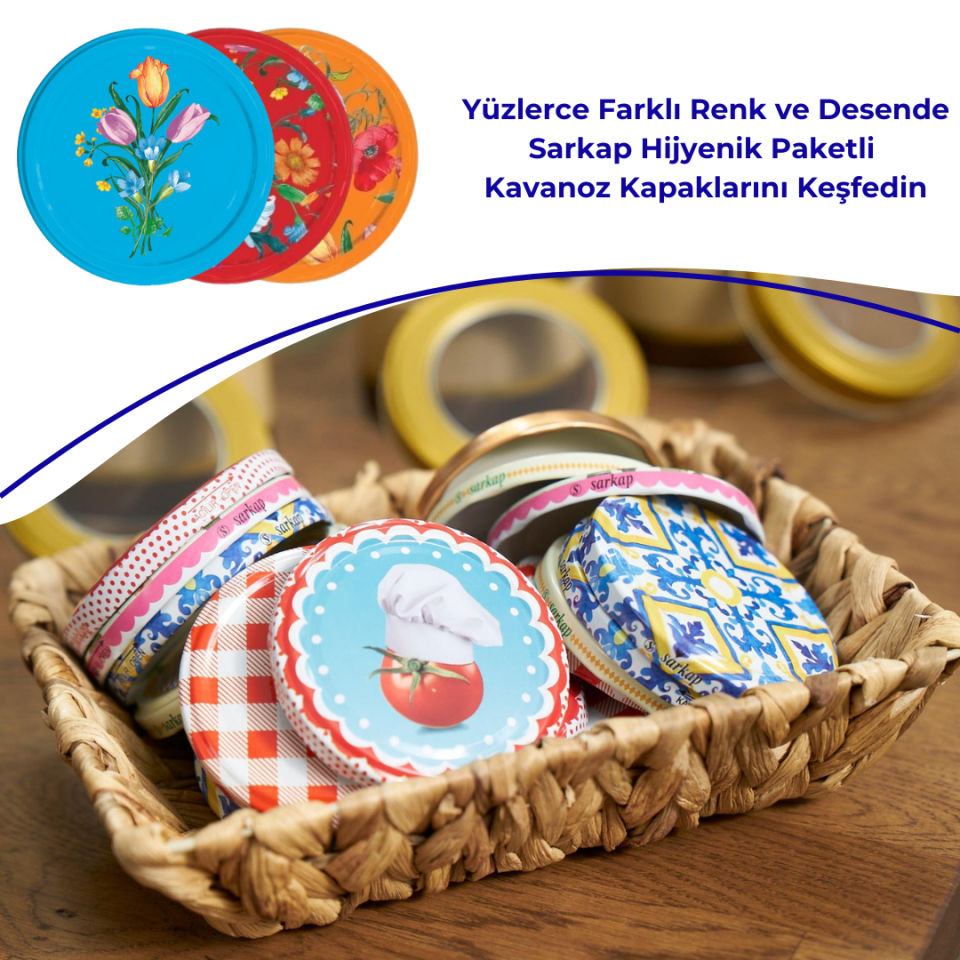 Hijyenik Paketli 10 Adet Kavanoz Kapağı Çiçek Desenler 82 mm Turuncu