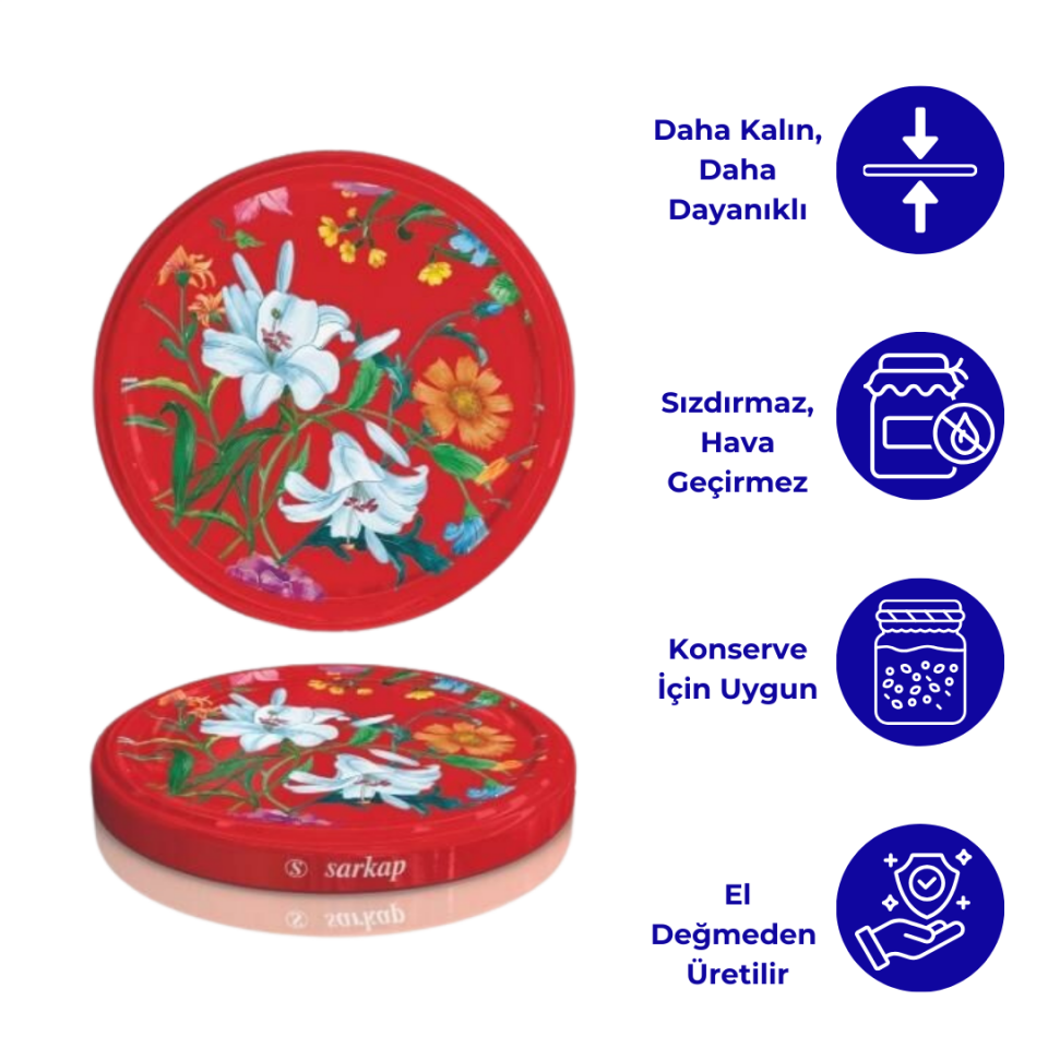 Hijyenik Paketli 10 Adet Kavanoz Kapağı Çiçek Desenler 82 mm BORDO