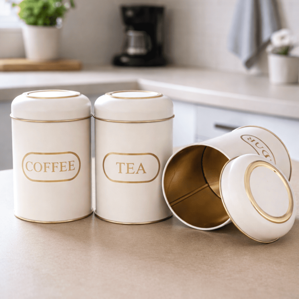 Sarkap Home Kubbe Kapaklı 3'lü Dekoratif Metal Saklama Kutusu Seti Krem