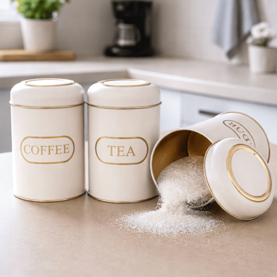 Sarkap Home Kubbe Kapaklı 3'lü Dekoratif Metal Saklama Kutusu Seti Krem