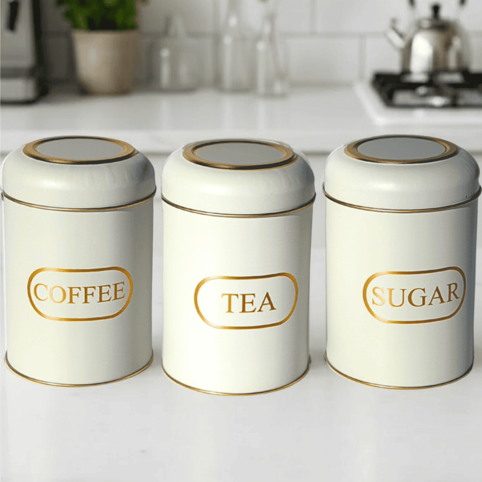 Sarkap Home Kubbe Kapaklı 3'lü Dekoratif Metal Saklama Kutusu Seti Krem