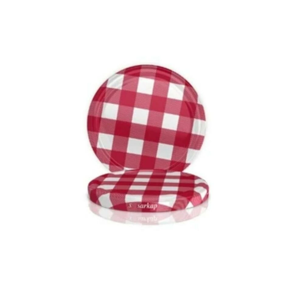 Hijyenik Paketli 10 Adet Kavanoz Kapağı - Ekose Koyu Kırmızı - 66mm