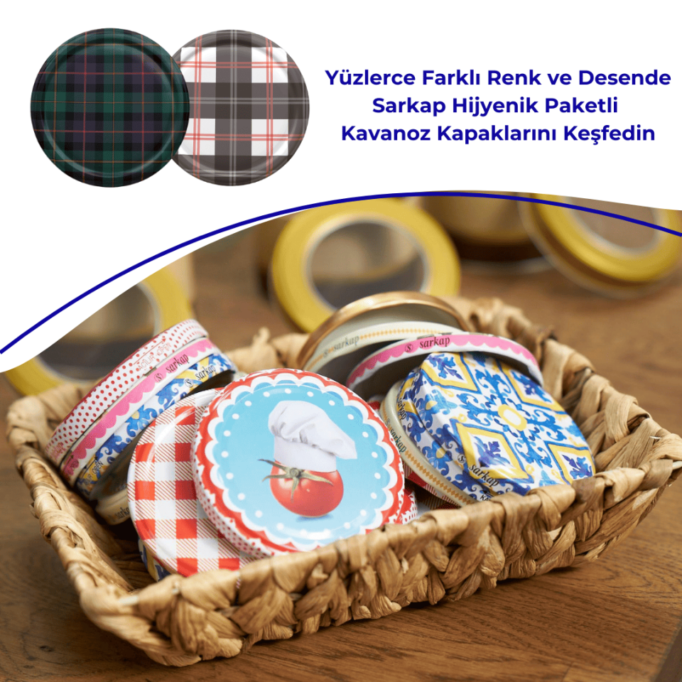 Hijyenik Paketli 10 Adet Kavanoz Kapağı Ekose Desenler 82 mm Yeşil-Siyah