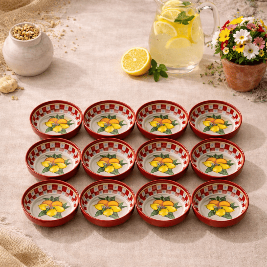 Sarkap Home 10 cm Çap, 3.2 cm Yükseklik 12'li Dondurmalık ve Çerezlik Seti LemonDesignKırmızı