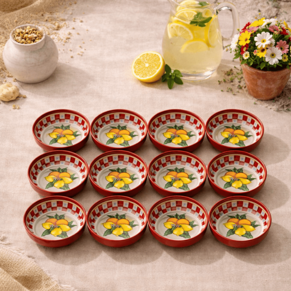 Sarkap Home 10 cm Çap, 3.2 cm Yükseklik 12'li Dondurmalık ve Çerezlik Seti LemonDesignKırmızı