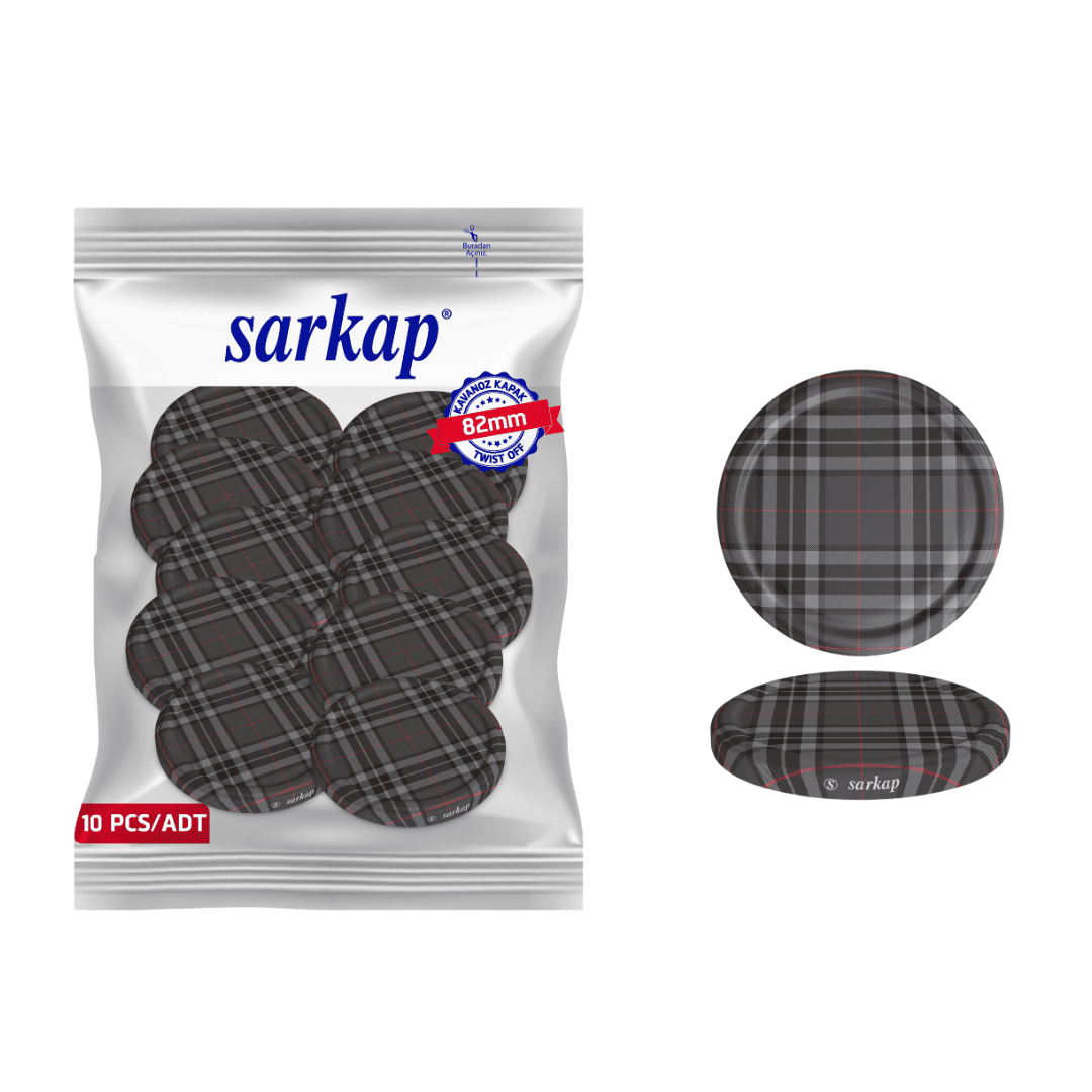Hijyenik Paketli 10 Adet Kavanoz Kapağı Ekose Desenler 82 mm GriEkose