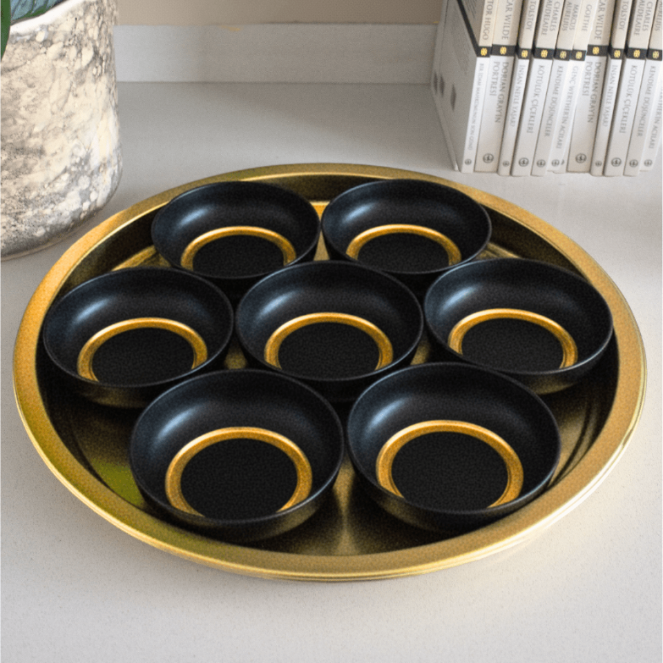 Sarkap Home 7'li Çerezlik ve Tepsi Seti Siyah-Gold