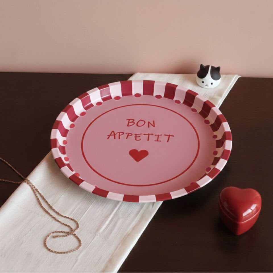 Sarkap Home 34 cm Metal Tepsi BonApetitKırmızıPembe