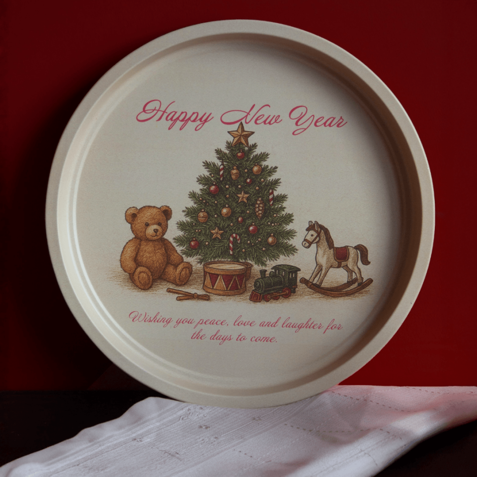 Sarkap Home Desenli Dekoratif Metal Tepsi - Happy New Year