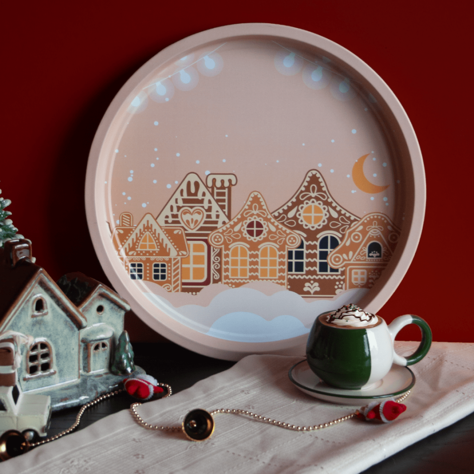 Sarkap Home Desenli Dekoratif Metal Tepsi - Happy New Year PinkMidnight