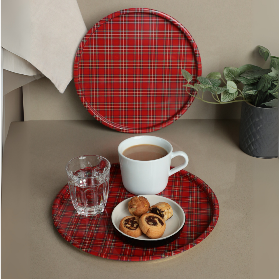 Sarkap Home 2'li Yuvarlak Sunumluk Tepsi KırmızıEkose