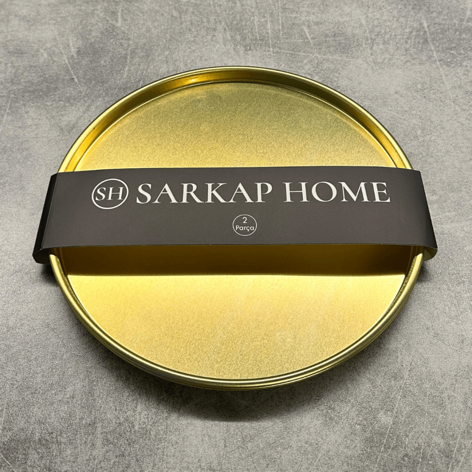 Sarkap Home 24 cm 2'li Yuvarlak Sunumluk Tepsi Gold