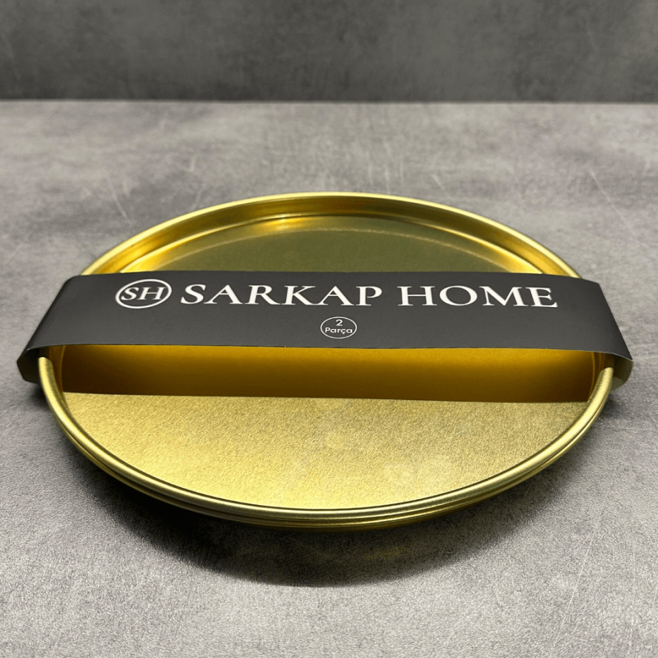 Sarkap Home 24 cm 2'li Yuvarlak Sunumluk Tepsi Gold