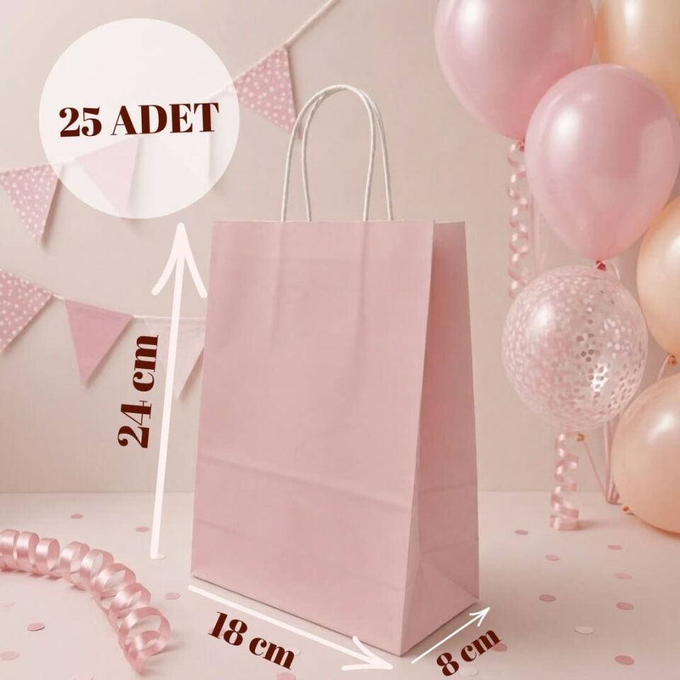 25'li 18X8X24 Beyaz Burgu Saplı Kraft Kağıt Poşet Çanta