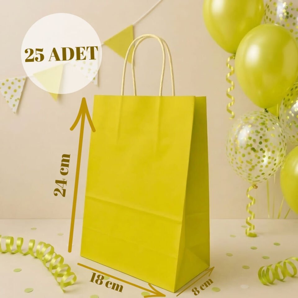 25'li 18X8X24 Beyaz Burgu Saplı Kraft Kağıt Poşet Çanta