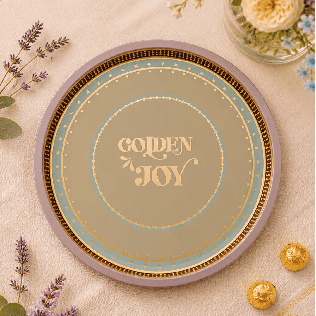 Sarkap Home 34 cm Metal Tepsi Golden Joy