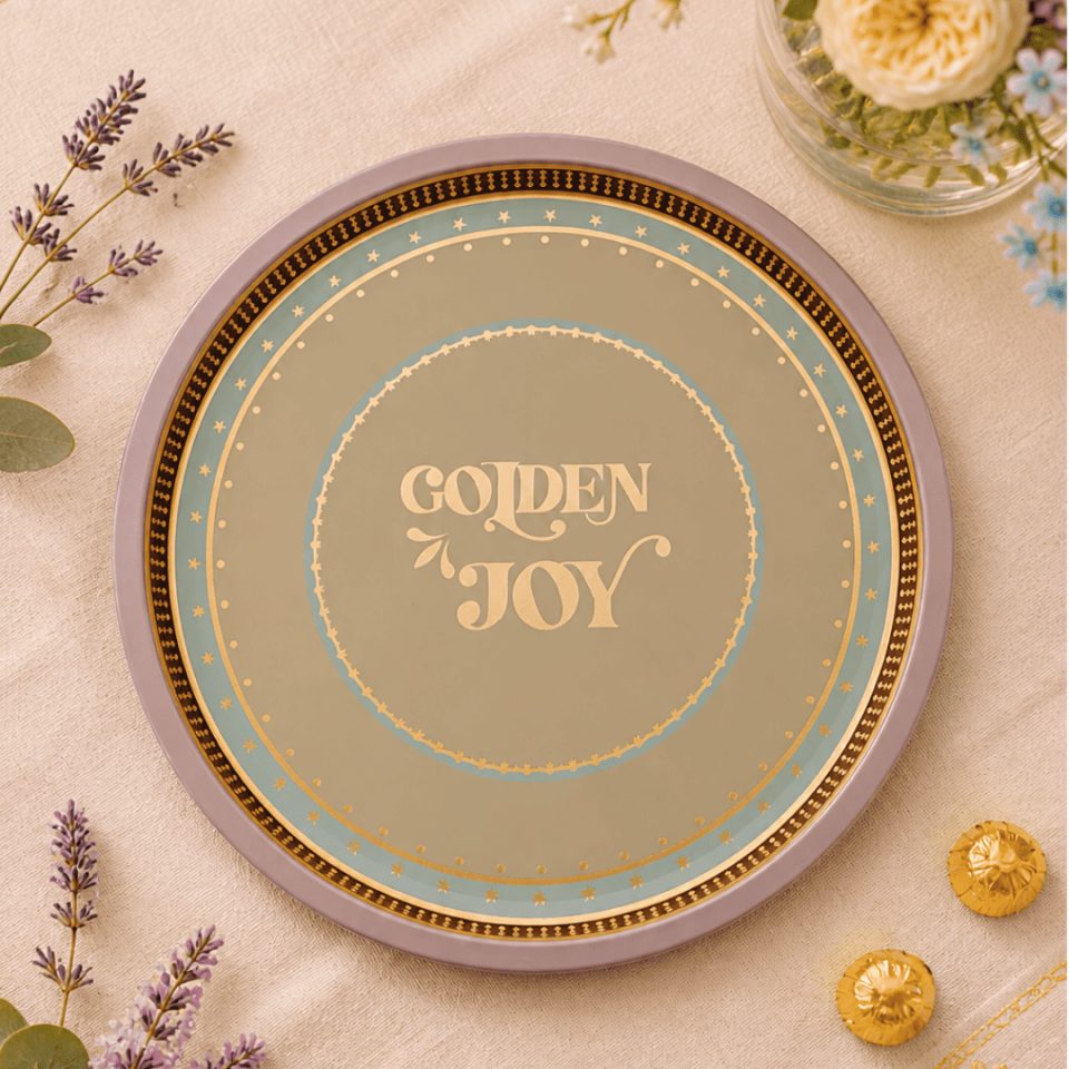 Sarkap Home 34 cm Metal Tepsi Golden Joy
