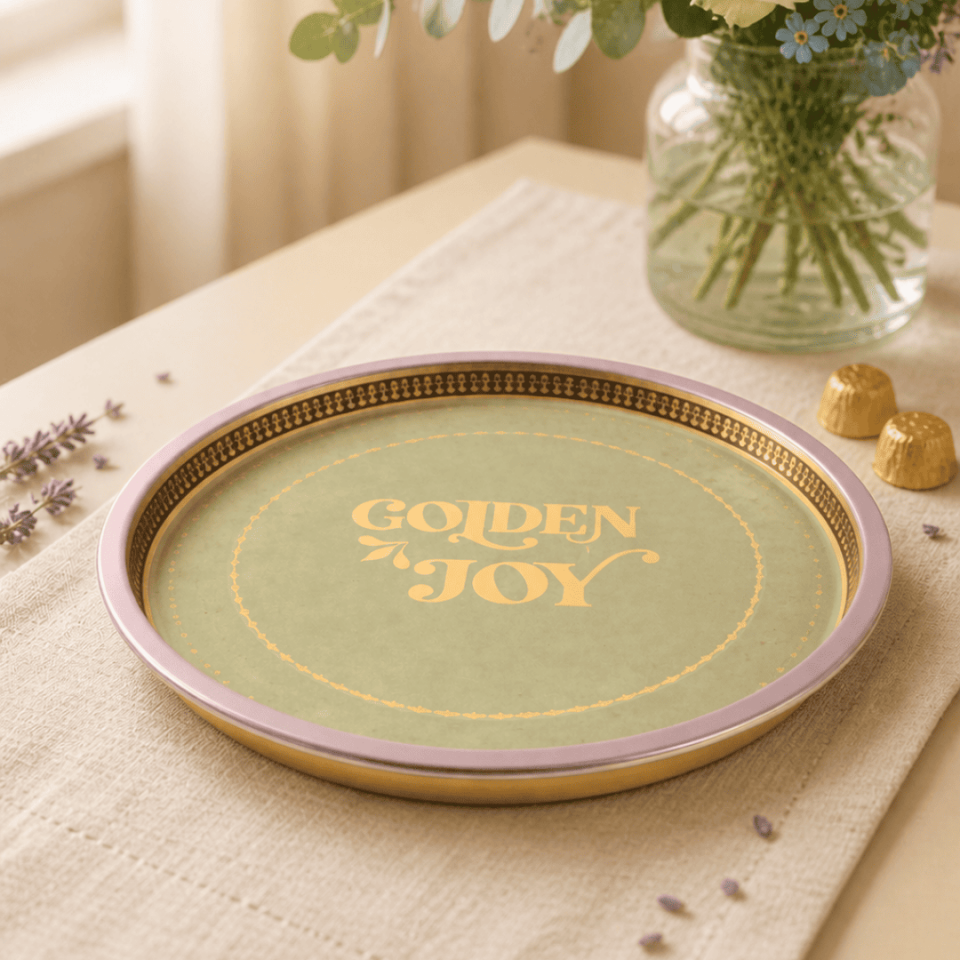 Sarkap Home 34 cm Metal Tepsi Golden Joy