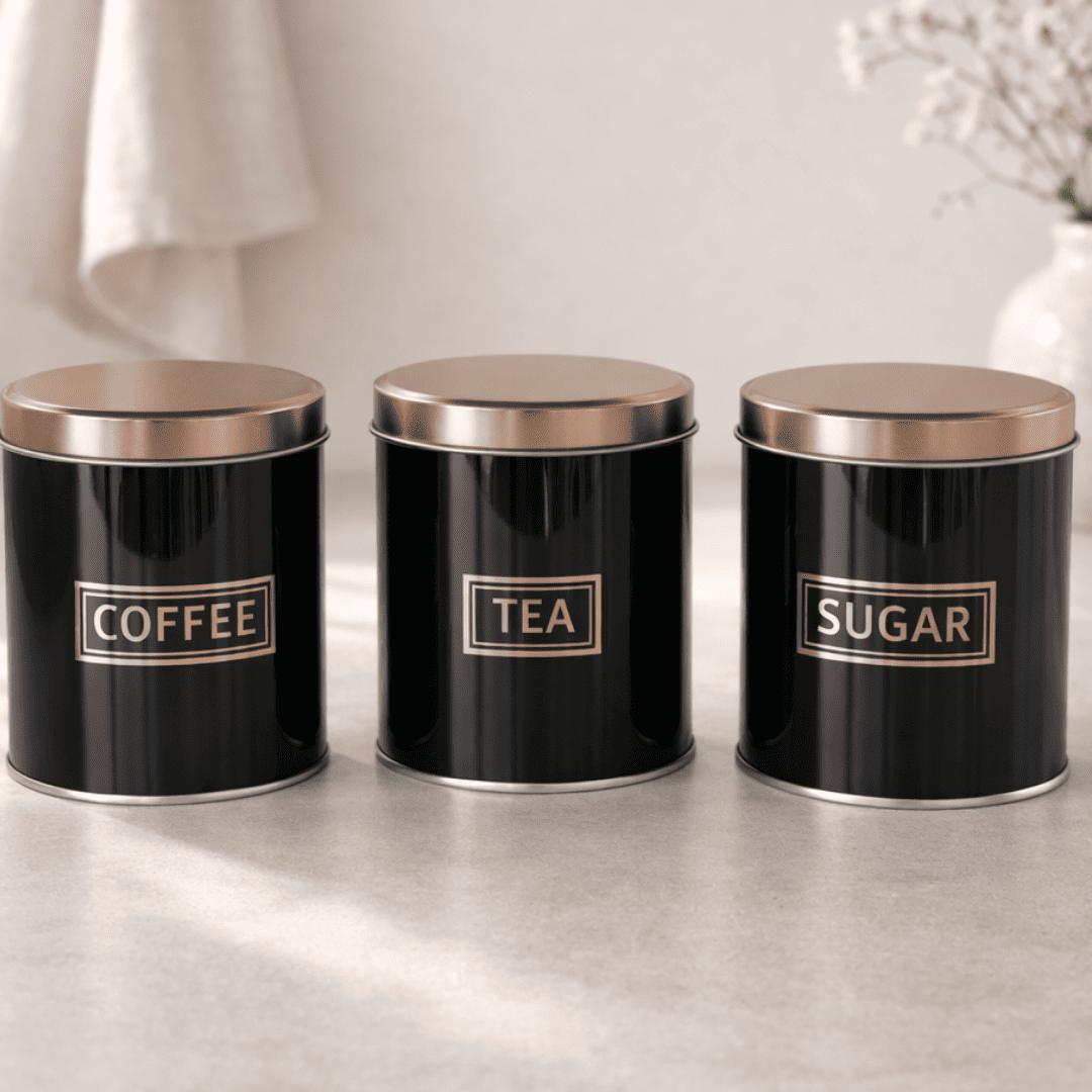Sarkap Home 3'lü 99x114 mm 0,8 L Saklama Kutusu Seti Siyah - Bronz