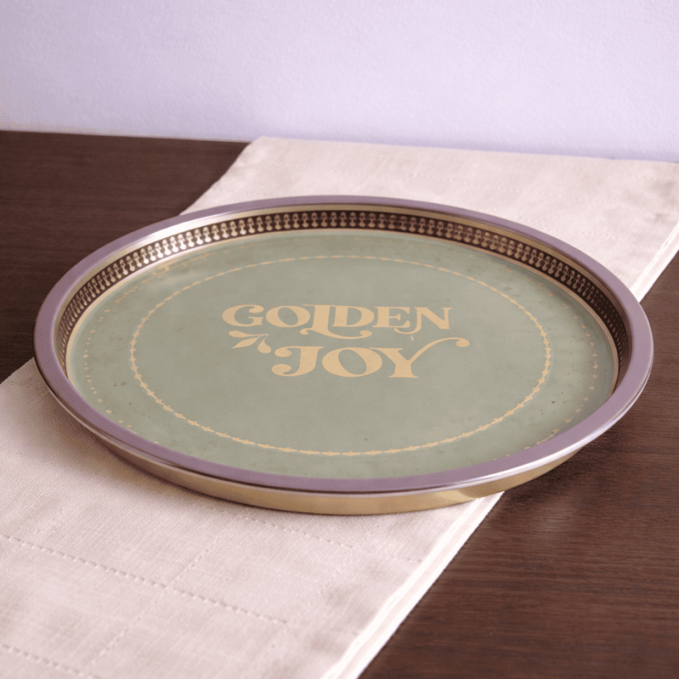 Sarkap Home Dekoratif Metal Tepsi Golden Joy